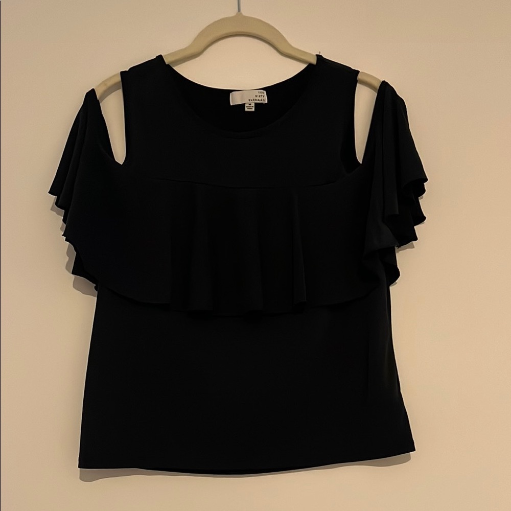 Elegant Black Ruffle Cold Shoulder Top